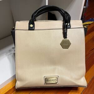 Hayden Harnet shoulder bag purse beige black minimalist rectangle classic